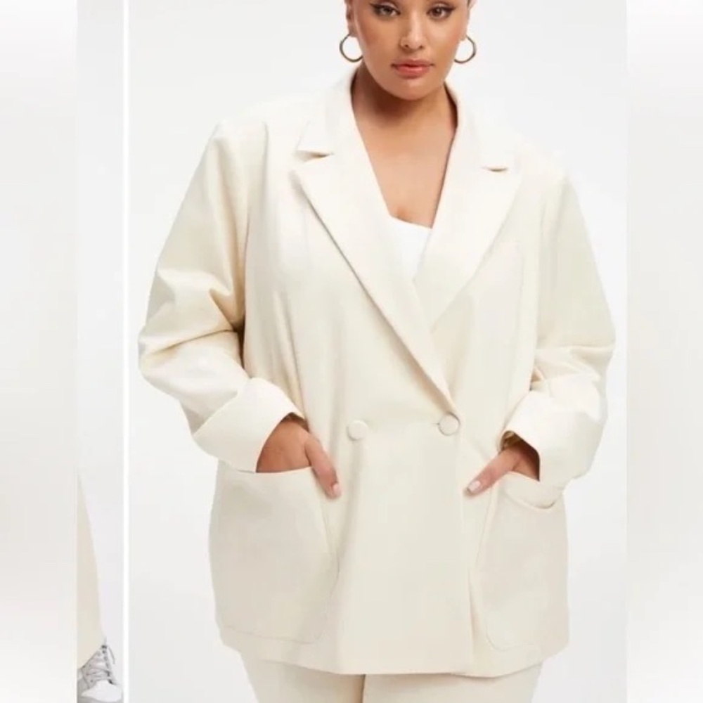 Good American Scuba Double Breasted Blazer Bone White GJK0063 Womens Size 2 M/L